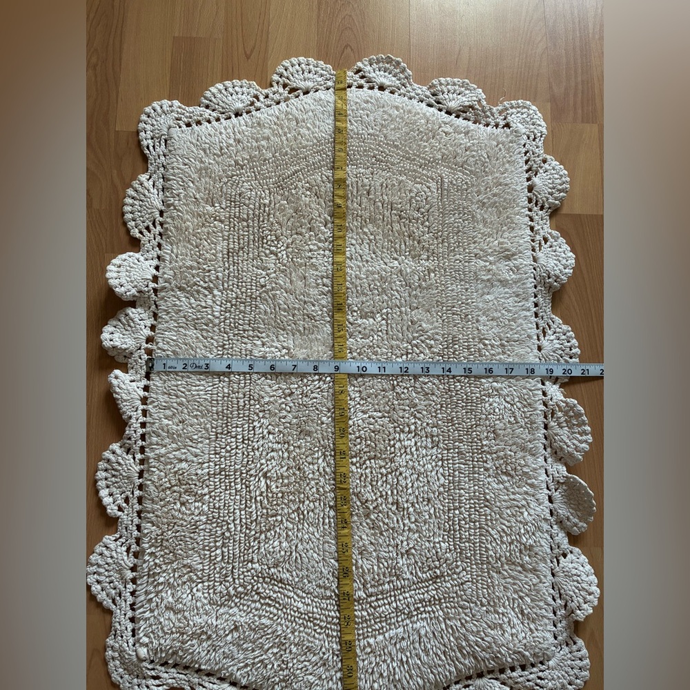 Bath Rug Mat Heathered Crochet Border 100% Cotton 20" x 32" Skid-Resistant Ivory - Picture 3 of 6